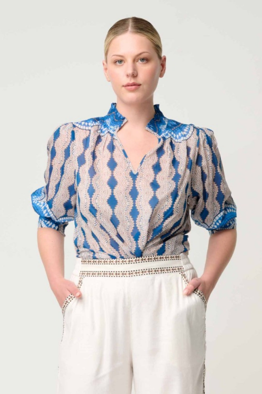 ONCE WAS OLEANDER COTTON SILK BLOUSE IN MARRAKECH TOPAZ