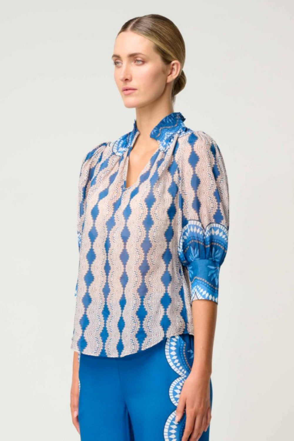 ONCE WAS OLEANDER COTTON SILK BLOUSE IN MARRAKECH TOPAZ