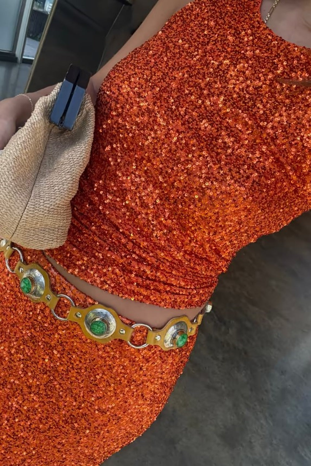 NEVER FULLY DRESSED ORANGE SEQUIN TANK
