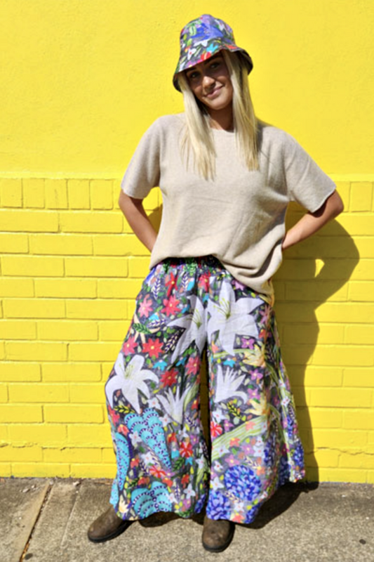ELIZA PIRO WIDE LEG LINEN PANTS BOTANICAL