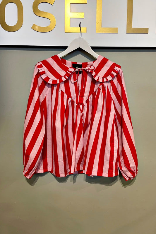 ROSELLE LALA BLOUSE BIG STRIPE PEACH + RED