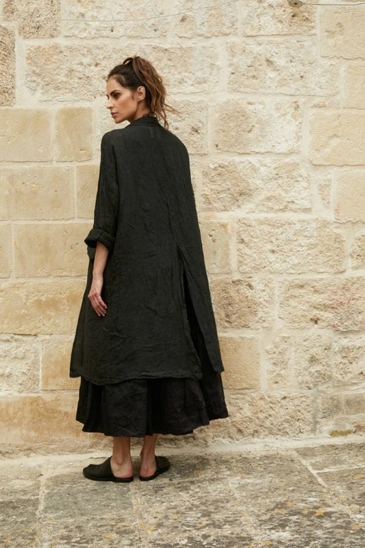 MEG BY DESIGN PIAF COAT GAUZE LINEN BLACK