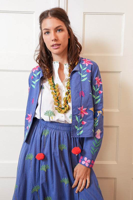 NIMO WITH LOVE PINE JACKET WITH MEXICAN STYLE EMBROIDERY BLUE