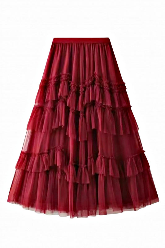 PRE-ORDER LOST + FOUND PIROUETTE RUFFLED TULLE SKIRT RUBY RED