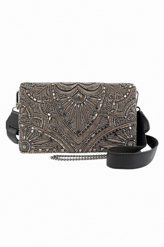 MARY FRANCES PRECIOUS METAL BEADED MOSAIC CROSSBODY BAG