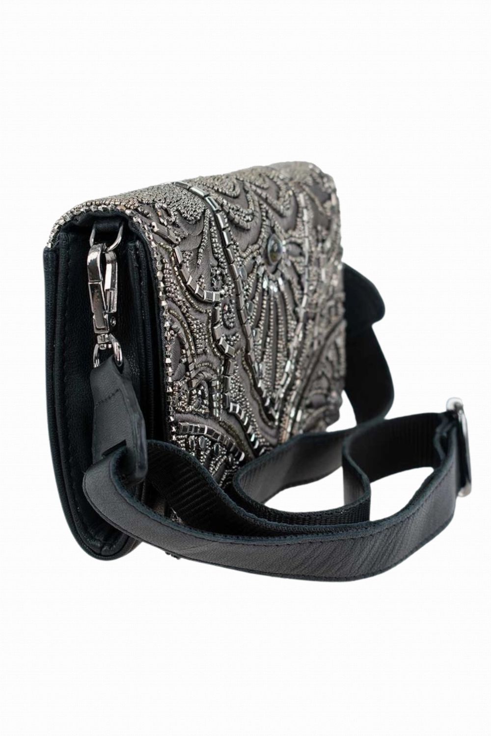 MARY FRANCES PRECIOUS METAL BEADED MOSAIC CROSSBODY BAG