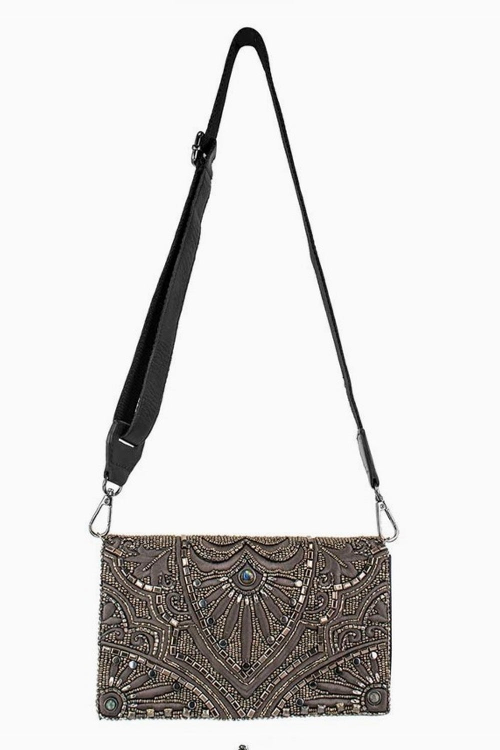 MARY FRANCES PRECIOUS METAL BEADED MOSAIC CROSSBODY BAG