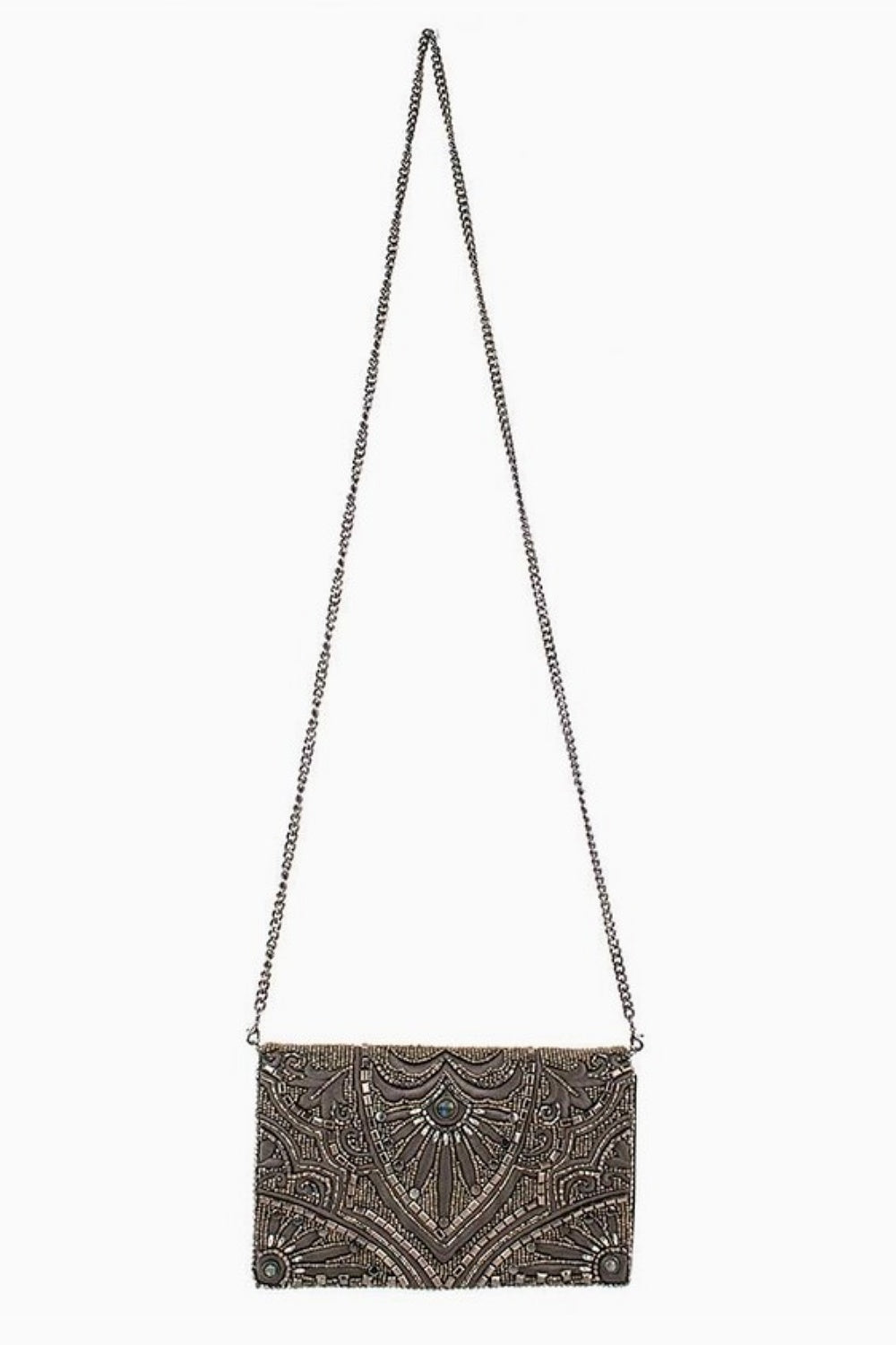 MARY FRANCES PRECIOUS METAL BEADED MOSAIC CROSSBODY BAG