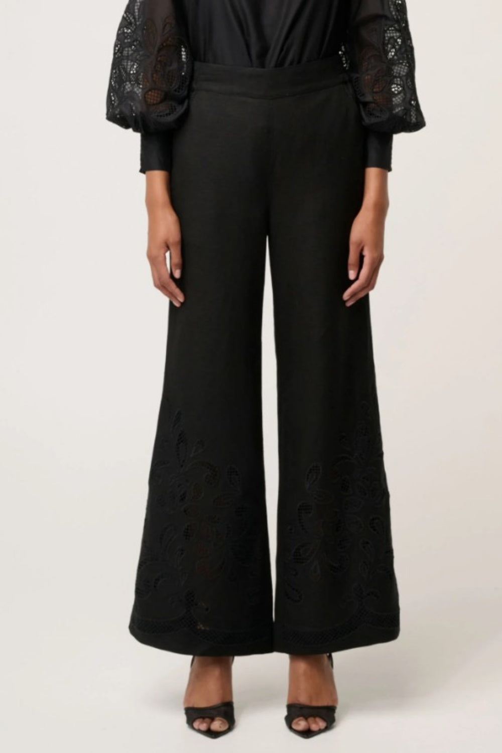 ONCE WAS RHEA LINEN VISCOSE EMBROIDERED PANT