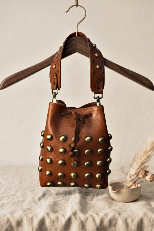 DOBELLE STUDDED LEATHER BUCKET BAG