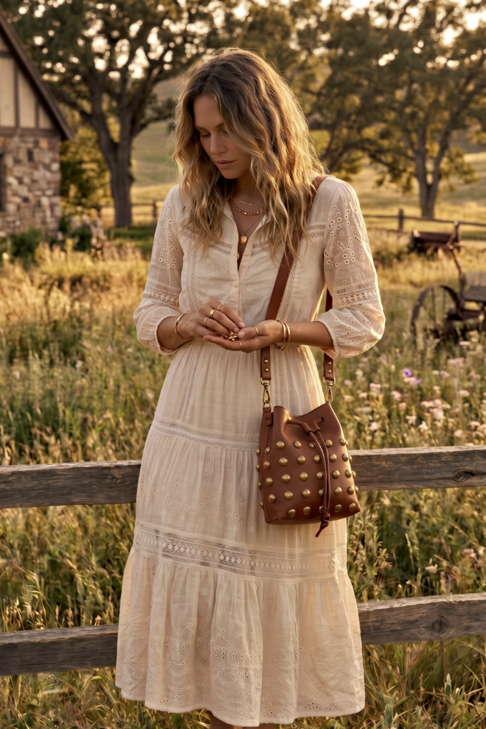 DOBELLE STUDDED LEATHER BUCKET BAG