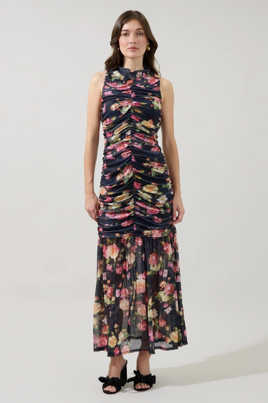 EDEN RUCHED FLORAL MAXI DRESS