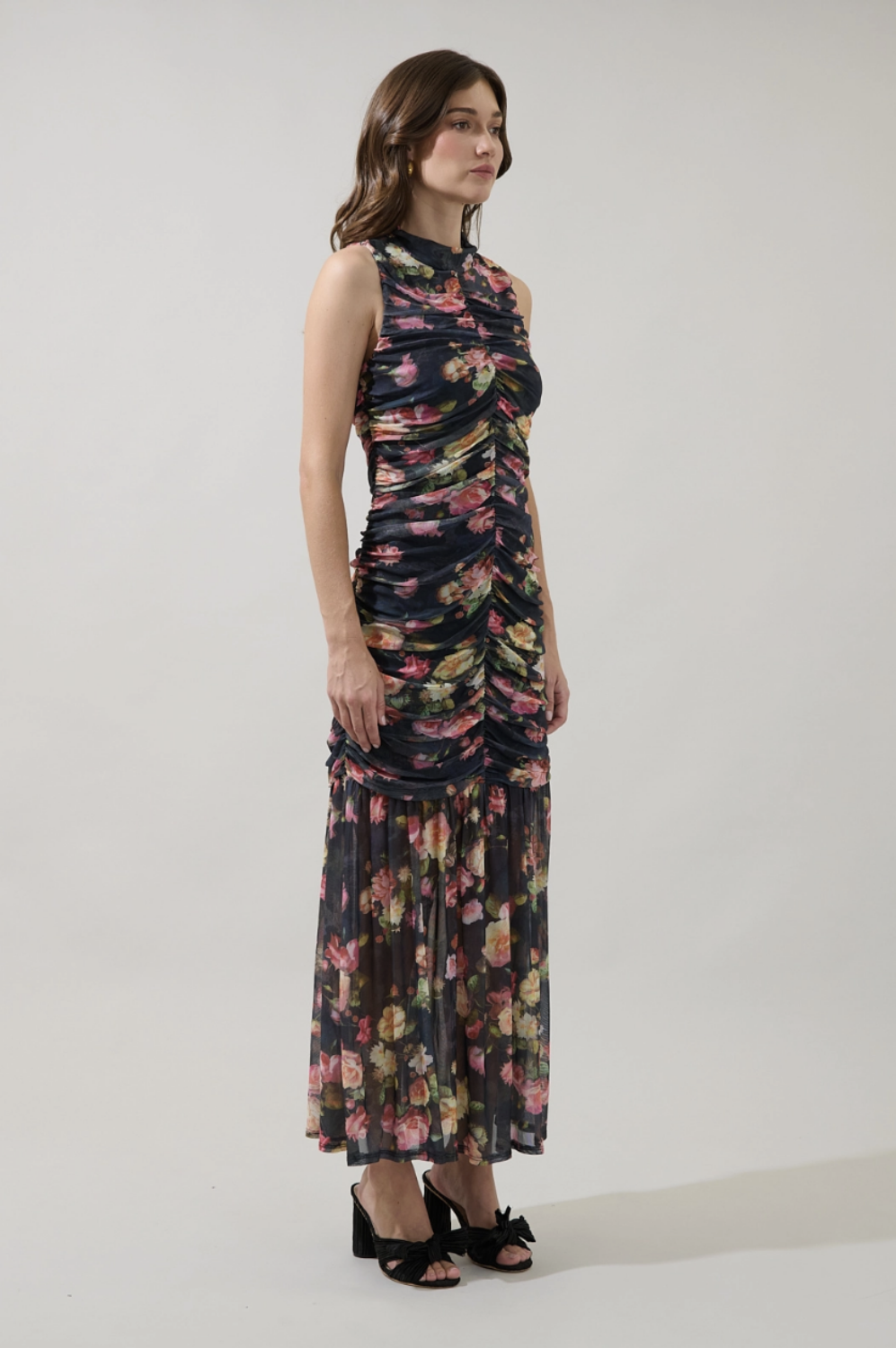 EDEN RUCHED FLORAL MAXI DRESS