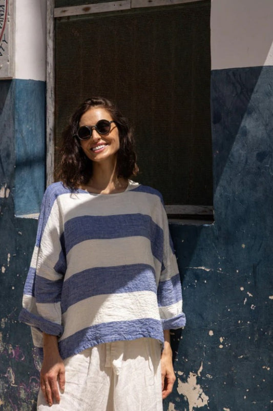 MEG BY DESIGN SABA TOP BLUE STRIPE