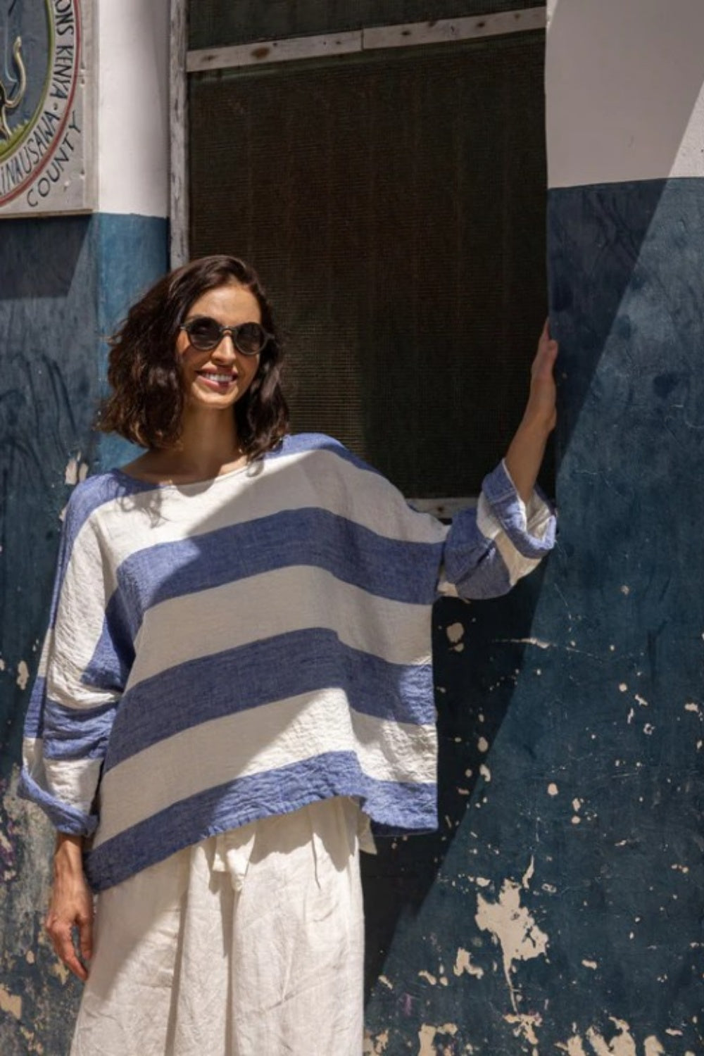 MEG BY DESIGN SABA TOP BLUE STRIPE