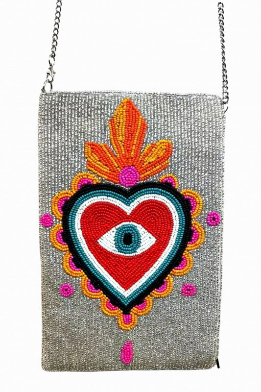 SACRED HEART BEADED PHONE BAG