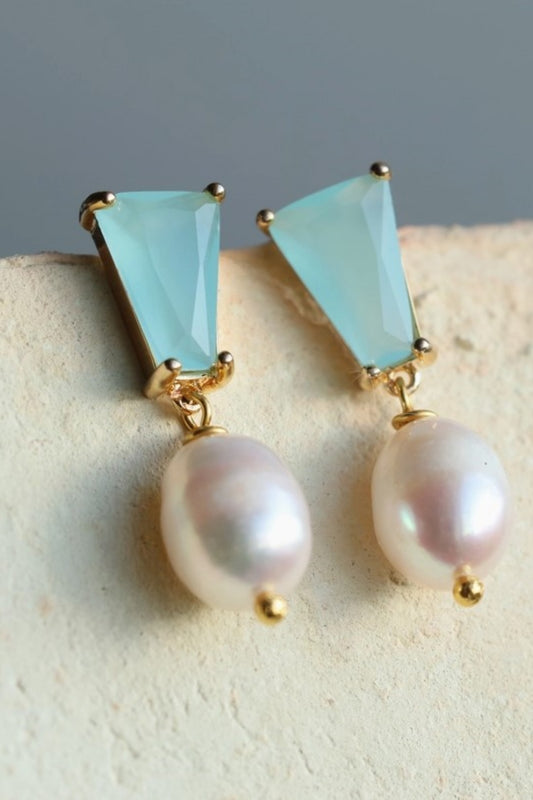 SILK PURSE SOW'S EAR SEAFOAM TURQUOISE AND FRESHWATER EARRINGS