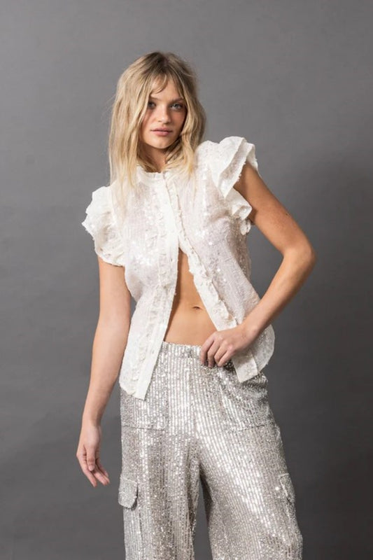JOEY THE LABEL SEQUIN ME BLOUSE SAND