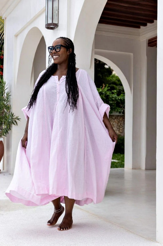 MEG BY DESIGN LINEN SHIVA DRESS PALE PINK