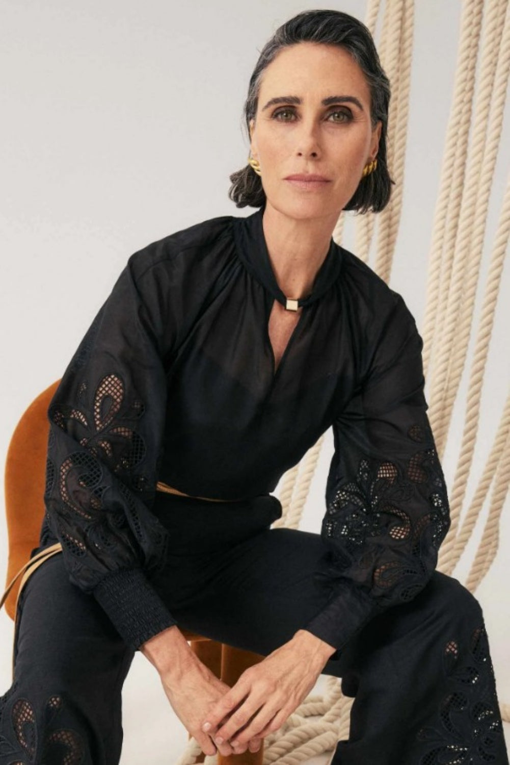 ONCE WAS COTTON SILK EMBROIDERED SIMONA BLOUSE