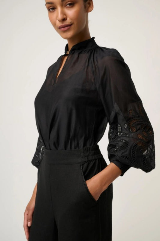 ONCE WAS COTTON SILK EMBROIDERED SIMONA BLOUSE