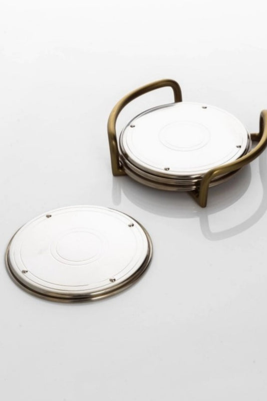 STAINLESS STEEL + BRASS COASTER SET OF 4