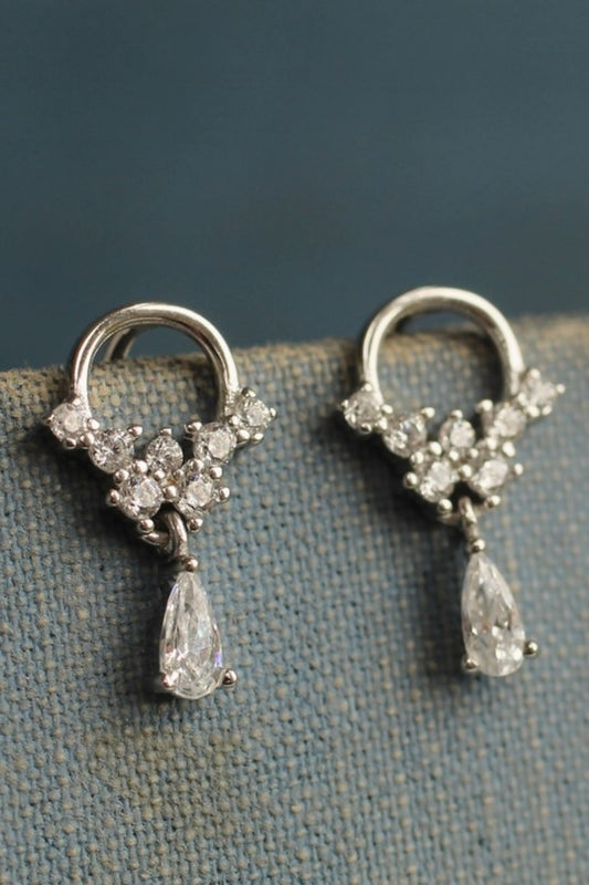 SILK PURSE SOW'S EAR STERLING SILVER CRYSTAL DROPLET MINI HOOP STUD EARRINGS