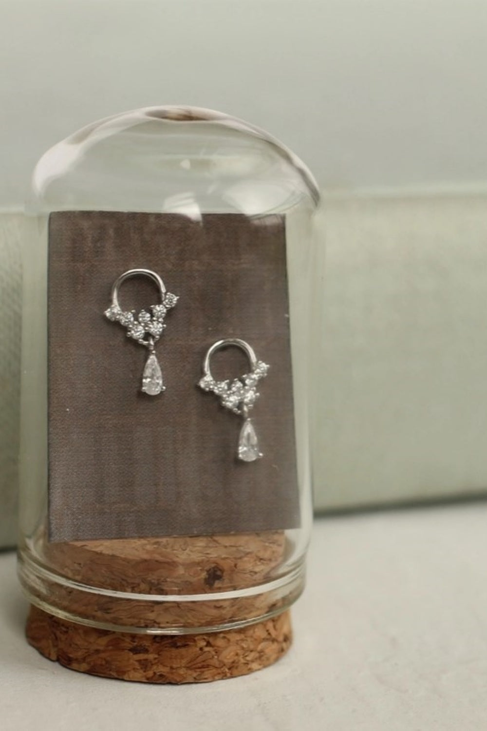 SILK PURSE SOW'S EAR STERLING SILVER CRYSTAL DROPLET MINI HOOP STUD EARRINGS