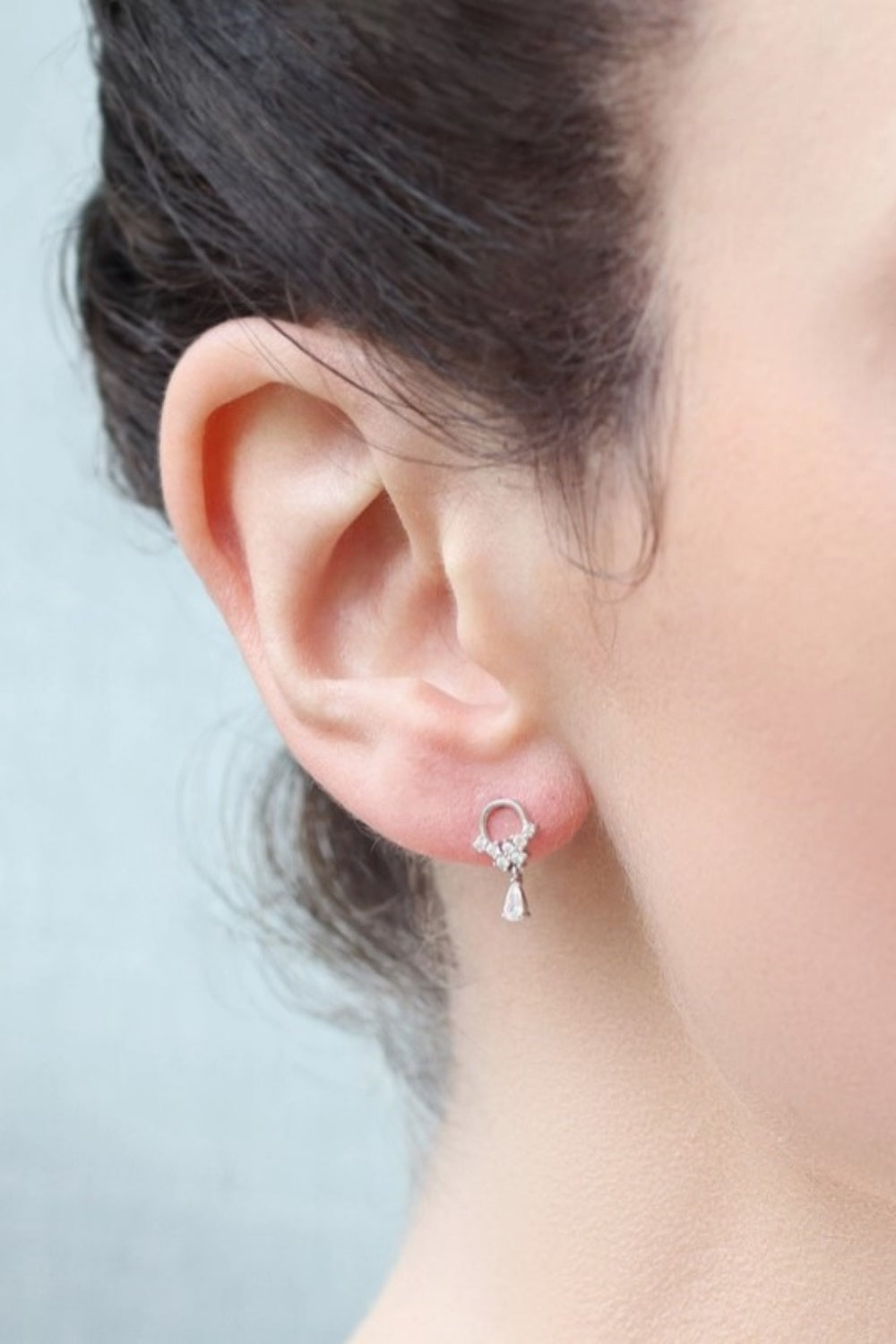 SILK PURSE SOW'S EAR STERLING SILVER CRYSTAL DROPLET MINI HOOP STUD EARRINGS