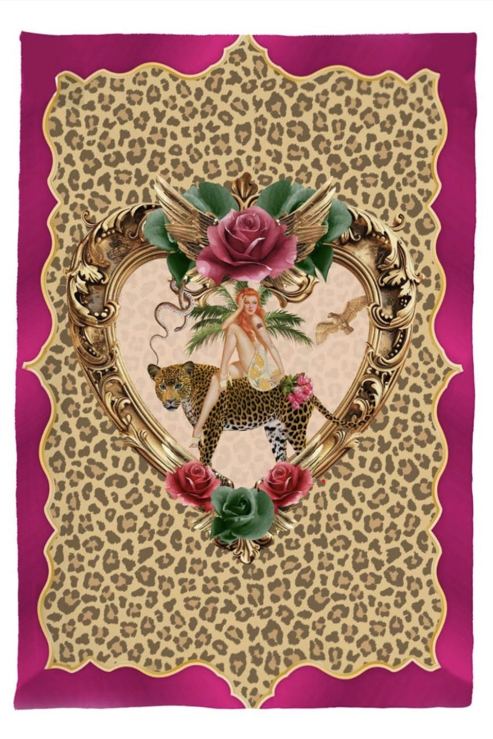 QUEEN K  TIGER ROSE LEOPARD 100% LINEN TEA TOWEL