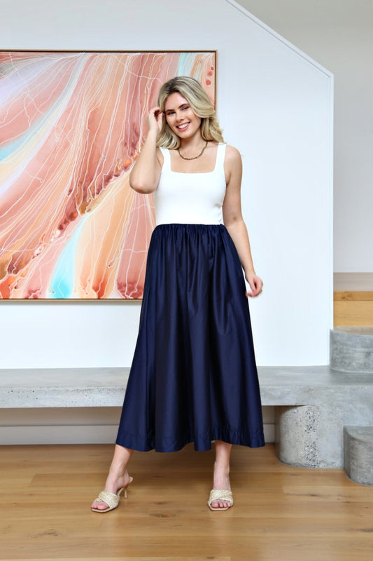 STAR POWER COLOUR BLOCK MAXI DRESS NAVY + WHITE