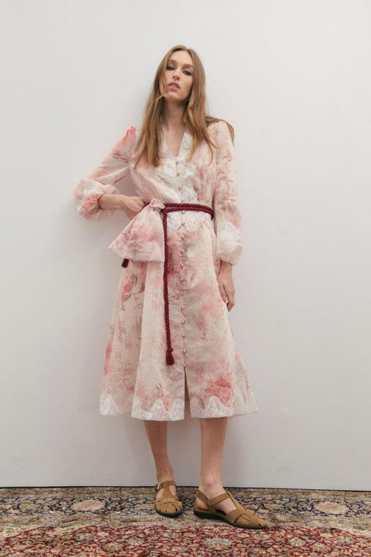 MAEVARII CHLOE LACE MAXI DRESS FLOATING FROST FLOWERS