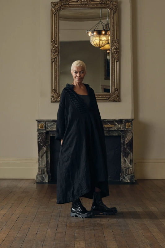 MEG BY DESIGN YVES TUXEDO DRESS LINEN BLACK