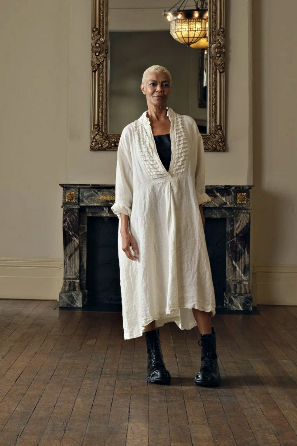 MEG BY DESIGN YVES TUXEDO DRESS WARM WHITE